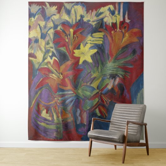 Kirchner Expressionistische Levendige Oranje Lelie Wandkleed (In situ)