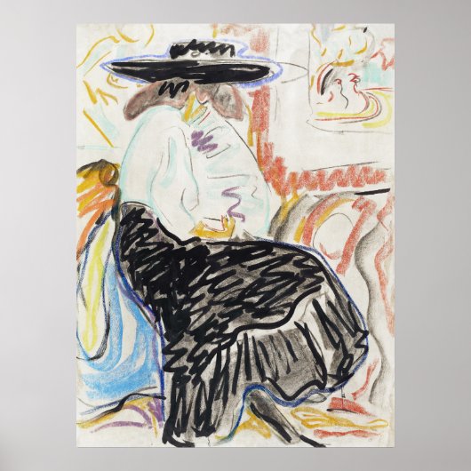 Kirchner Gezeten Vrouw Expressionistische Schets K Poster (Voorkant)
