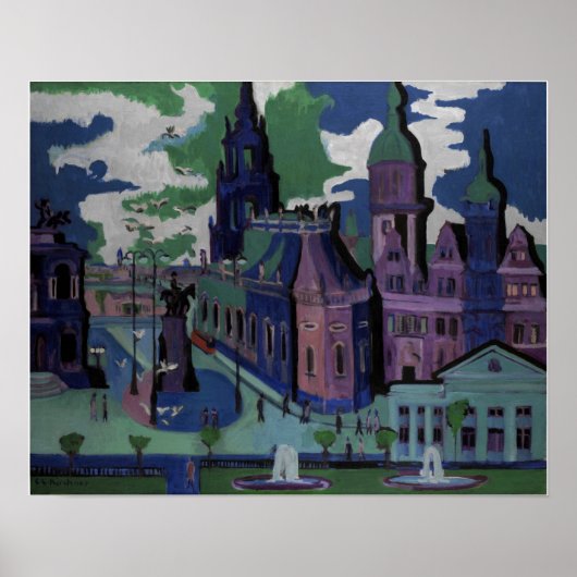 Kirchner - Gezicht op Dresden Schlossplatz Poster (Voorkant)