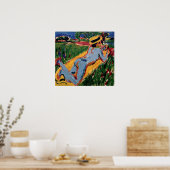 Kirchner - Ligger blauwe figuur met strohoed Poster (Keuken)