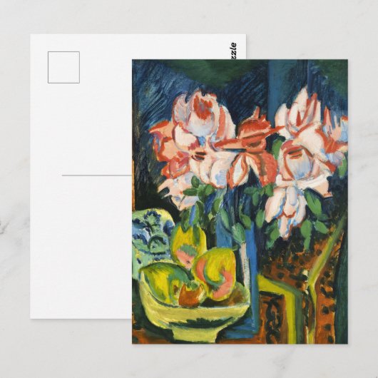 Kirchner Roze Rozen Expressionistische Bloemschild Briefkaart (Voorkant / Achterkant)