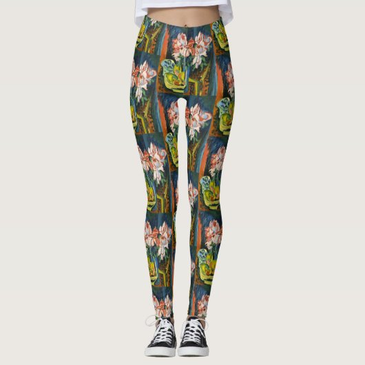 Kirchner Roze Rozen Expressionistische Bloemschild Leggings (Voorkant)