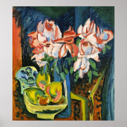 Kirchner Roze Rozen Expressionistische Bloemschild Poster (Voorkant)