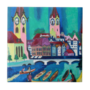 Kirchner Stadsgezicht Zürich Expressionistische Ku Tegeltje
