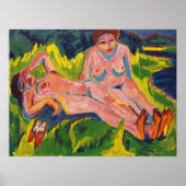 Kirchner - twee roze figuren op het meer poster (Voorkant)