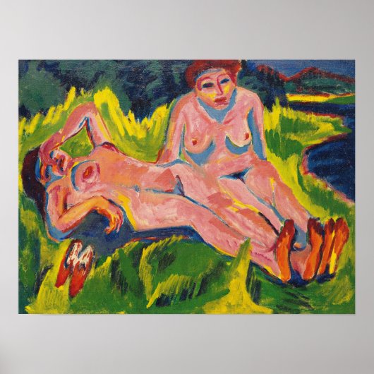 Kirchner - twee roze figuren op het meer poster (Voorkant)