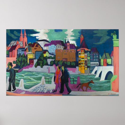 Kirchner - Uitzicht van Bazel en de Rijn Poster (Voorkant)