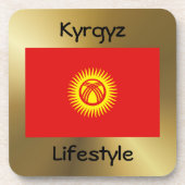 Kirgizië Onderzetter met vlag en tekst (Voorkant)