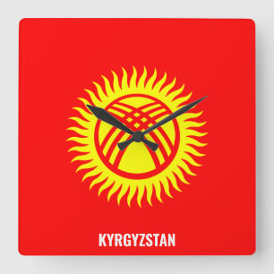 Kirgizië Vlag Stralend Patriotisch Vierkante Klok