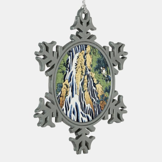 Kirifuri waterval bij de Kurokami-berg Housai Tin Sneeuwvlok Ornament (Links)