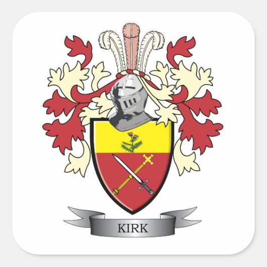 Kirk Family Crest Coat of Arms Vierkante Sticker (Voorkant)
