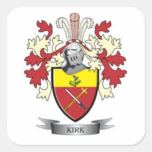 Kirk Family Crest Coat of Arms Vierkante Sticker