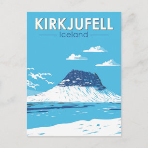 Kirkjufell Iceland Travel Art Vintage Briefkaart