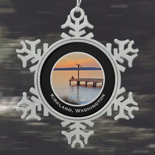 Kirkland Sunset Vist Lake Washington Silhouette Tin Sneeuwvlok Ornament