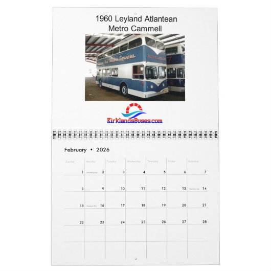 Kirklands-bussen van 1960 en 1970 kalender (Feb 2026)