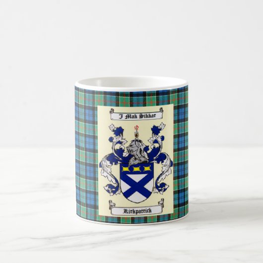 Kirkpatrick Crest over Ancient Colquhoun Tartan Koffiemok (Center)