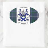Kirkpatrick Crest over Douglas Blue Tartan Ovale Sticker (Tas)