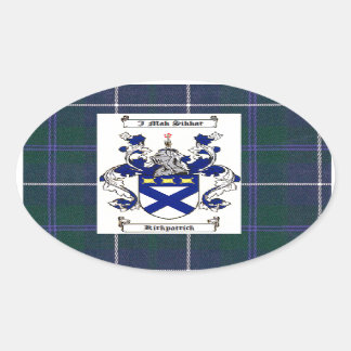 Kirkpatrick Crest over Douglas Blue Tartan Ovale Sticker