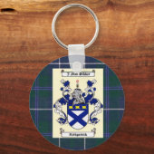Kirkpatrick Crest over Douglas Blue Tartan Sleutelhanger (Voorkant)