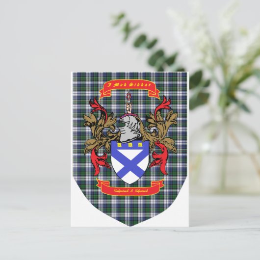 Kirkpatrick Kilpatrick crest op Colquhoun Tartan Briefkaart (Staand voorkant)
