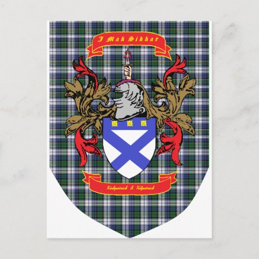 Kirkpatrick Kilpatrick crest op Colquhoun Tartan Briefkaart (Voorkant)