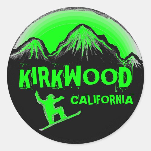 Kirkwood California groene snowboard stickers (Voorkant)