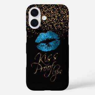 Kisbewijs met Gold Confetti en blauwe lips iPhone 16 Hoesje