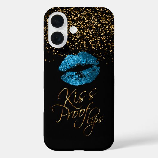 Kisbewijs met Gold Confetti en blauwe lips Case-Mate iPhone Case (Achterkant)
