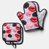 Kiss and roses ovenwant & pannenlap set (Voorkant / Achterkant)