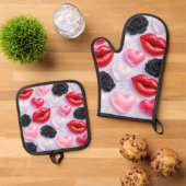 Kiss and roses ovenwant & pannenlap set (Top down)