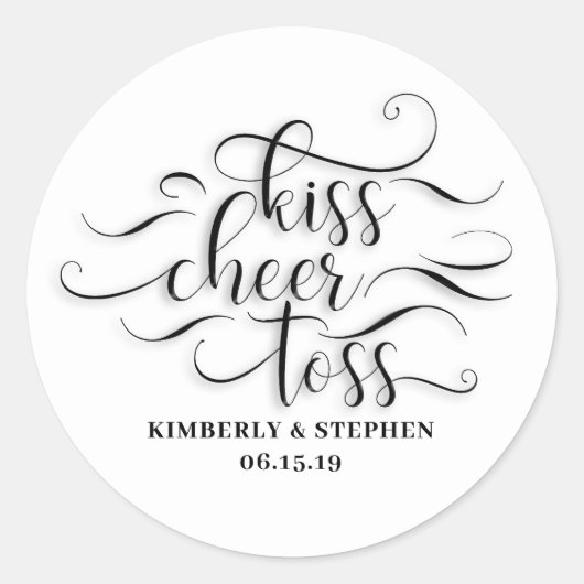 Kiss Cheer Toss Bruiloft Petals Verpakking Ronde Sticker (Voorkant)