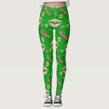 Kiss Clover Lips Shamrock St Patricks Day Leggings