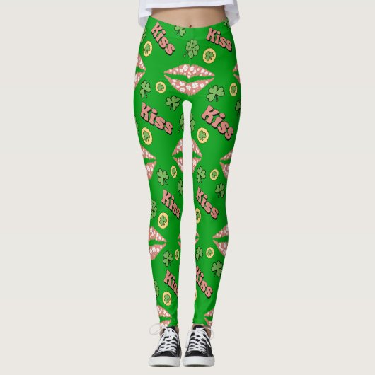 Kiss Clover Lips Shamrock St Patricks Day Leggings (Voorkant)