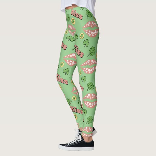 Kiss Clover Lips St. Patrick's Day Sage Leggings (Links)