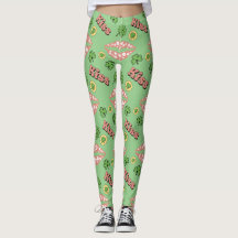 Kiss Clover Lips St. Patrick's Day Sage Leggings