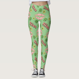 Kiss Clover Lips St. Patrick's Day Sage Leggings