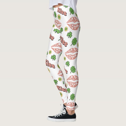 Kiss Clover Lips St. Patrick's Day White Leggings (Links)