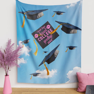 Kiss College Afscheid Afstuderen Caps Achtergrond Wandkleed