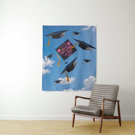 Kiss College Afscheid Afstuderen Caps Achtergrond Wandkleed (In situ)
