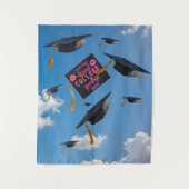 Kiss College Afscheid Afstuderen Caps Achtergrond Wandkleed (Voorkant)