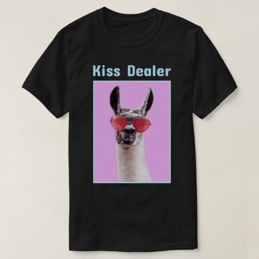 Kiss Dealer Llama met hartbril T-shirt (Design voorkant)