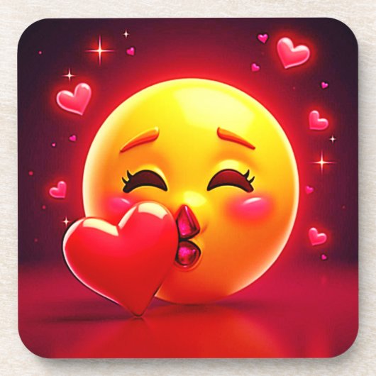 Kiss Emoji: Love and Hearts Art Bier Onderzetter (Voorkant)