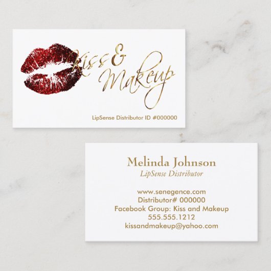 Kiss en Makeup - Cinnamon Red Glitter Lips Visitekaartje (Voorkant / Achterkant)