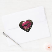 Kiss Hot Pink en Gold Glitter Lips Hart Sticker (Envelop)