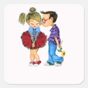 Kiss - Ik hou van je - Cute Romantic Couple - Love Vierkante Sticker