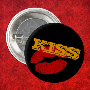 KISS-knop, Rode Lippen - Liefde / Feest aangepast Ronde Button 3,2 Cm