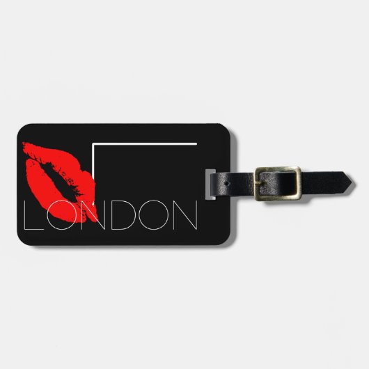 Kiss Lip Black Red Lipstick London Custom Monogram Bagagelabel (Voorkant horizontaal)