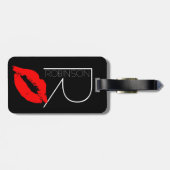 Kiss Lip Black Red Lipstick Robinson DIY Monogram Bagagelabel (Achterkant horizontaal)
