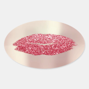 Kiss Lippen Glitter Branding Make-up 16e Roos Rood Ovale Sticker