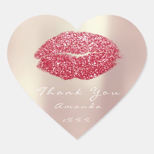 Kiss Lippen Glitter Hart Make-up 16e Dank Naam Roo Sticker (Voorkant)